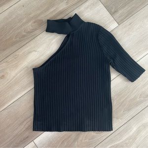 ZARA one shoulder top w mock neck